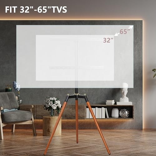Fydeamer Floor TV Stand for 32-65 inches Screen, Height Adjustable Studio Tripod Easel TV Display Stand with 140° Swivel for Bedroom, Living Room, Corner TV Stand, Black