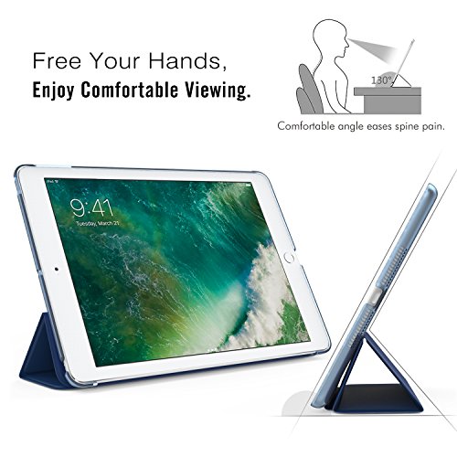 MoKo iPad 2017 9.7 Inch Case - Slim Lightweight Smart-shell Stand Cover with Translucent Frosted Back Protector for Apple New iPad 9.7" 2017 Release Tablet, Navy BLUE (Auto Wake / Sleep)