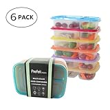 Prefer Green 3-Compartment Bento Lunch Box Containers Multi Color Portion Control Containers with Lids (Improved Tighter) ,Set of 6