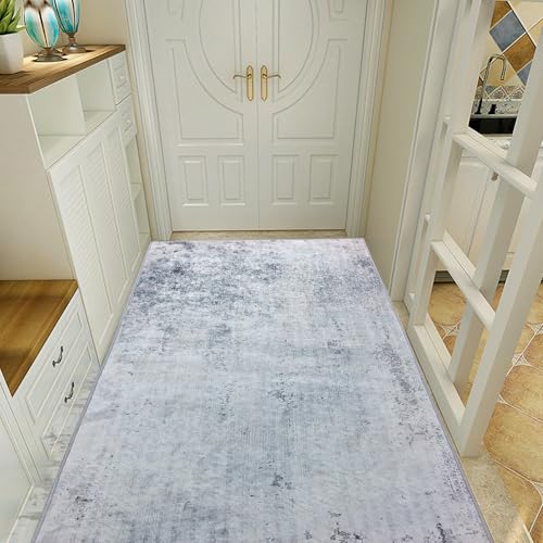 Leesentec Runner rugs Area rugs Non-Slip Runner for Entryway Bedroom Living Room Hallways Long Kitchen Runner Rug Washable Rubber Back Carpet Rug Floor Mat (Light Grey/Brown, 80 x 300 cm)