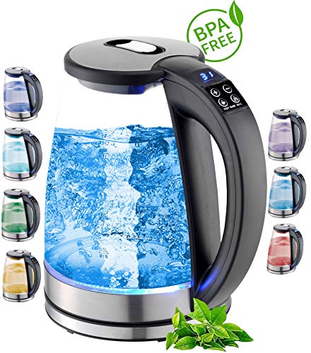 Glas Wasserkocher 1,8 Liter | 2200 Watt | Edelstahl mit Temperaturwahl | Teekocher | 100% BPA FREI | Warmhaltefunktion | LED Beleuchtung im Farbwechsel | Temperatureinstellung (40°C-100°C) – Bild 3