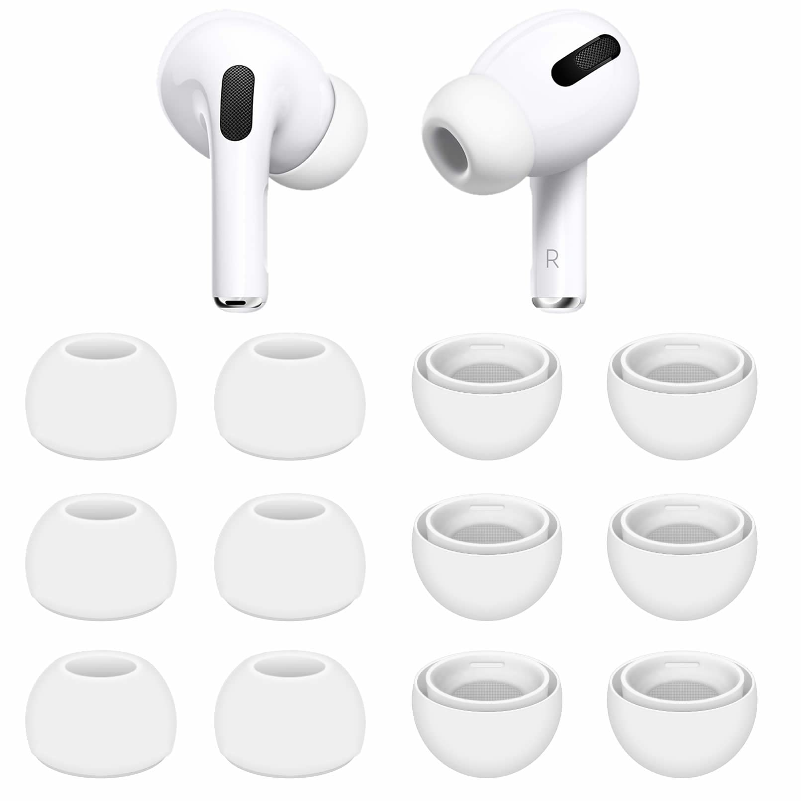 6 Pairs Compatible with AirPods Pro Ear Tips - Small Size Replacement Silicone Rubber Eartips Earbuds Gel Cover Accessories - Small White