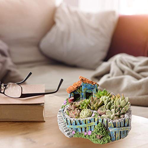 Chiyyak Sukkulenten Blumentopf, kreative Mikro Landschaft Pflanzentopf Mini Feenhaus Pflanzkübel Garten Statue Pflanzen… – Bild 8