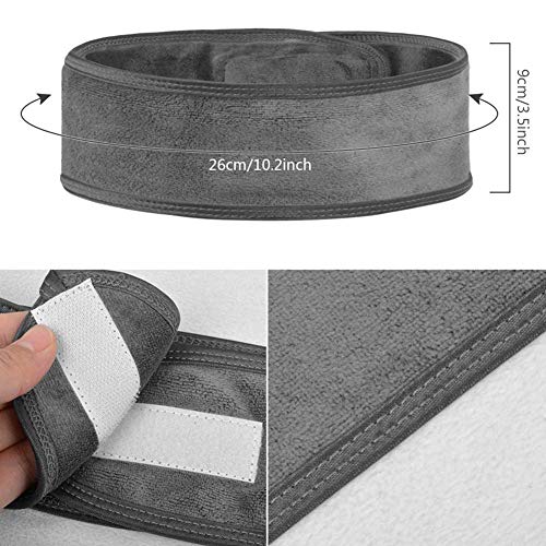 Queta-Haarband-fuer-Make-Up-Kosmetik-Stirnband-Frottee-verstellbare-Haarschutzband-mit-Klettverschluss-3pcs-Grau