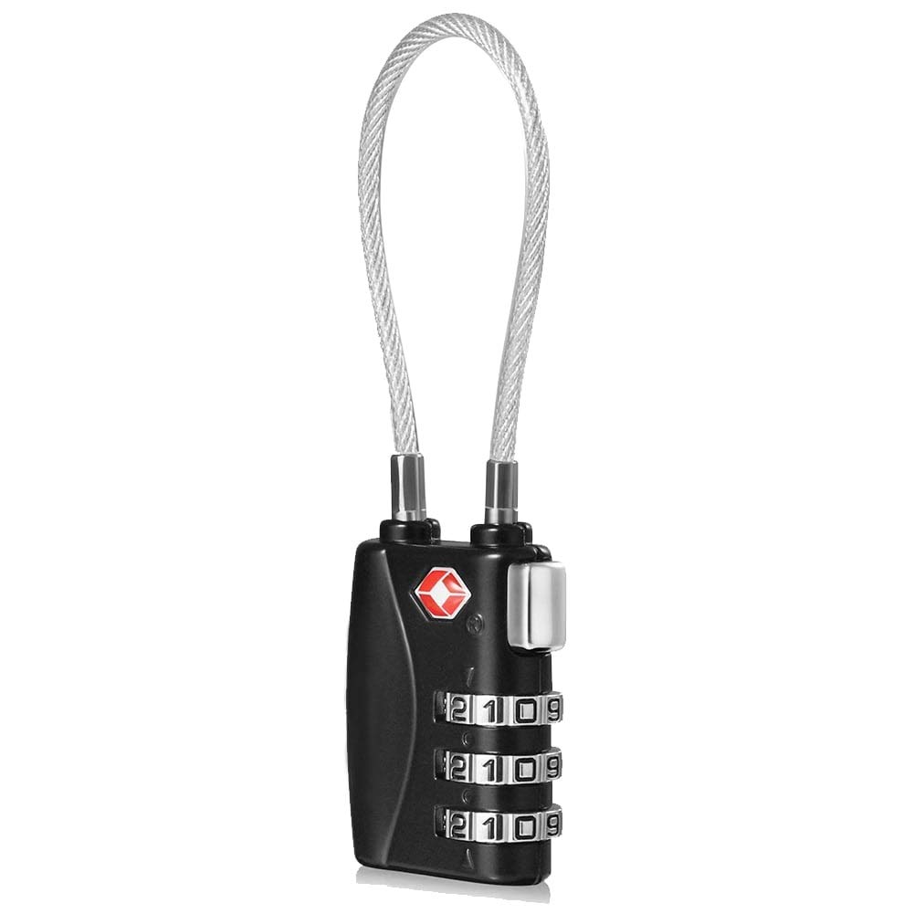 CFMOUR TSA Locks - 1, 2, 3, 4, 5, 6 Pack 3-Dial Security Cable Travel Combination Padlock for Suitcase Luggage Case Bag Code Lock - Black (Pack of 1)