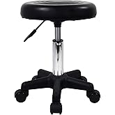 FURWOO Round Swivel Stool with Wheels PU Leather Rolling Height Adjustable Stool for Spa Salon Massage Black