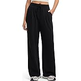 SUUKSESS Women Wide Leg Work Pants High Waisted Drawstring Waffle Knit Trousers