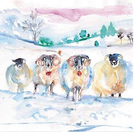 Pack of 8 Large Artistic Charity Christmas Cards from Almanac - Winter Rams in The Snow - Sold in Aid of The Alzheimer's Society (ALM-ALCX0456)
