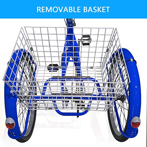 SURPCOS Adult Tricycle Cruise Bike Full Size 3 Wheeled Trike Bicycle with Wire Shopping Basket (Blue, 7-Speed, 26" Wheel) - Thumbnail 4