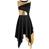 ZYSAMME Women's Praise Dance Dress Spliced Color Metallic Asymmetric Liturgical Worship Dance Costume Lyrical Dancewear