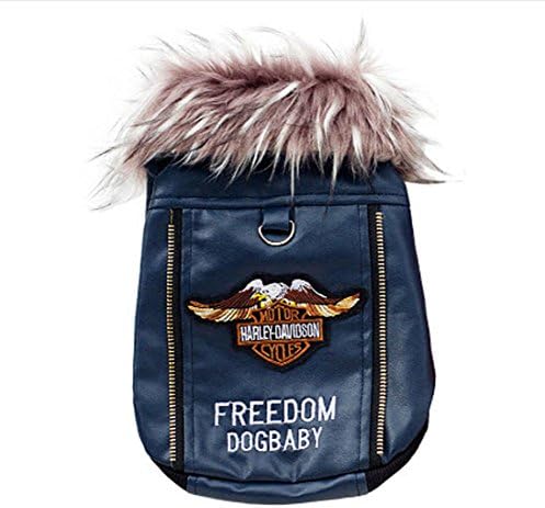 Fashion Warm Autumn Lovely Leather Puppy Jacket Style Pet Dogs (M, Blue)