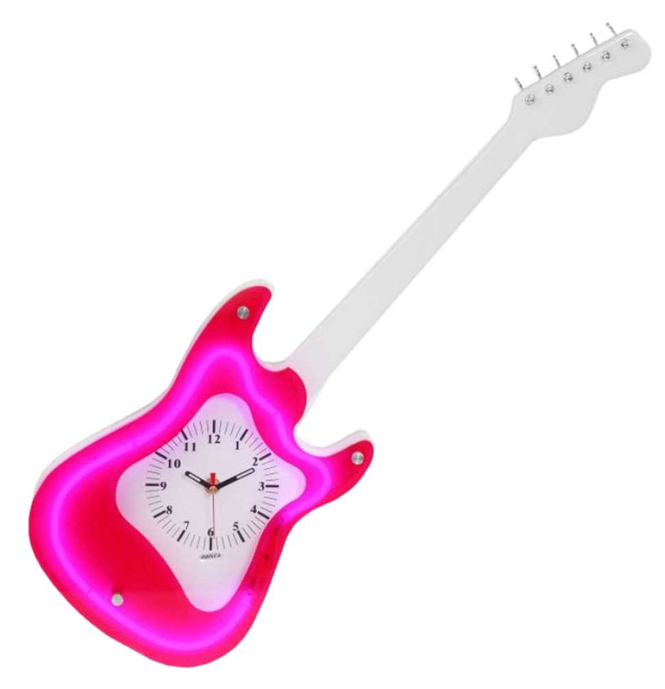 Red Neon Guitar Wall Clock Amazon.co.uk Kitchen & Home