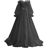 WWOM Puffy Sleeve Prom Dresses Off Shoulder Lace Tulle Ball Gowns Formal Evening Gowns Sweetheart Princess Wedding Gown
