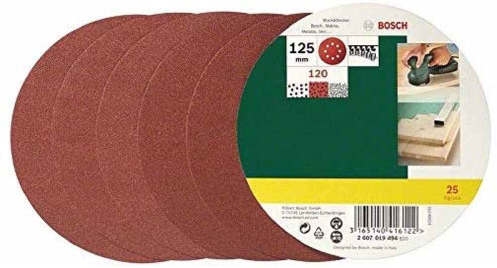 Bosch Accessories 2607019494 Sanding Sheet-Set for Eccentric Grinder, 0 V, Red, 125 mm, Set of 125 Piece
