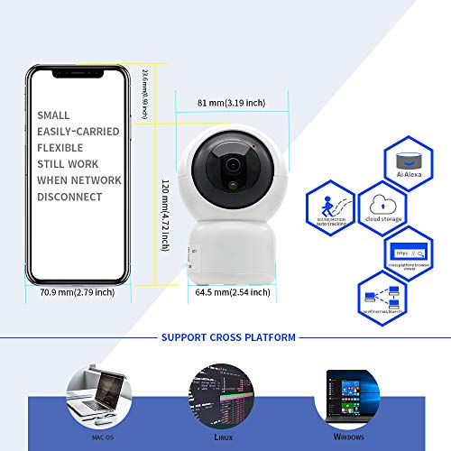 WiFi Security Camera 720P, PT Auto Tracking, Wireless HD, Motion and Sound Detection Cloud Storage, Surveillance CCTV IP Network Cam Systems