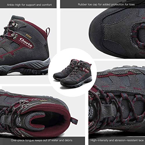 Clorts Men's Pioneer Hiking Boots Waterproof Suede Leather Lightweight Hiking Shoes Dark Grey/Dark Red US Men Size 11 Medium Width