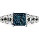 Clara Pucci 2.48 cttw London Blue Topaz 14K White Gold Solitaire with Accents Ring for Women - Cocktail Statement Fashion Jewelry Gift (7.0mm, Princess Cut)