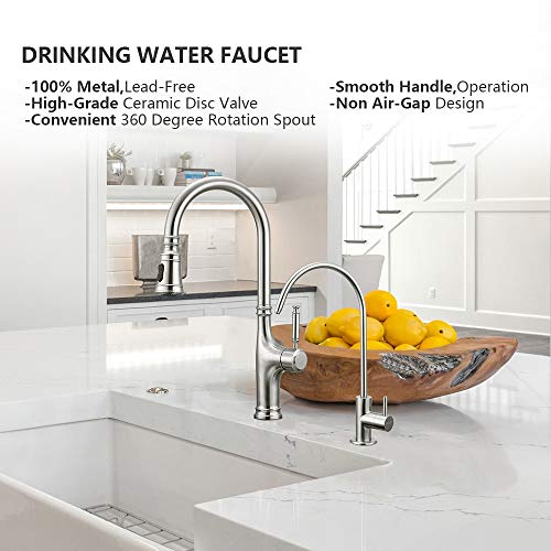 Primy 100% Lead-Free Drinking Water Filter Faucet with Single Handle for Water Filtration Systems & Reverse Osmosis Systems - Spot Resist SUS304 Stainless Steel - Brushed Nickel Steel Finish