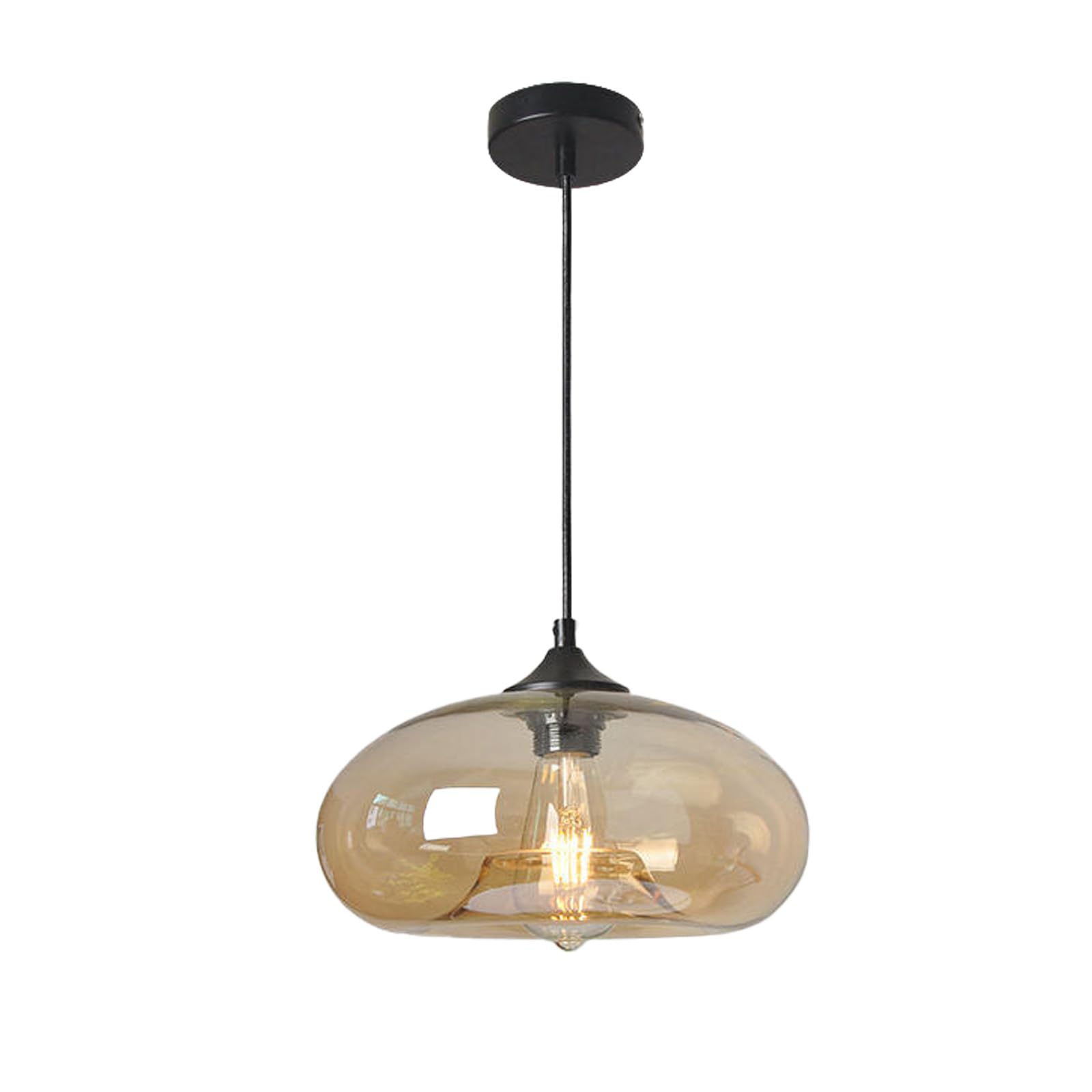 Tropibed Industrial Pendant Light, Colorful Glass Pendant Lighting Fixtures for Kitchen Island Farmhouse Creative Glass Pendant Light Shade Vintage Lamp Retro Ceiling Hanging Lamp (Amber)