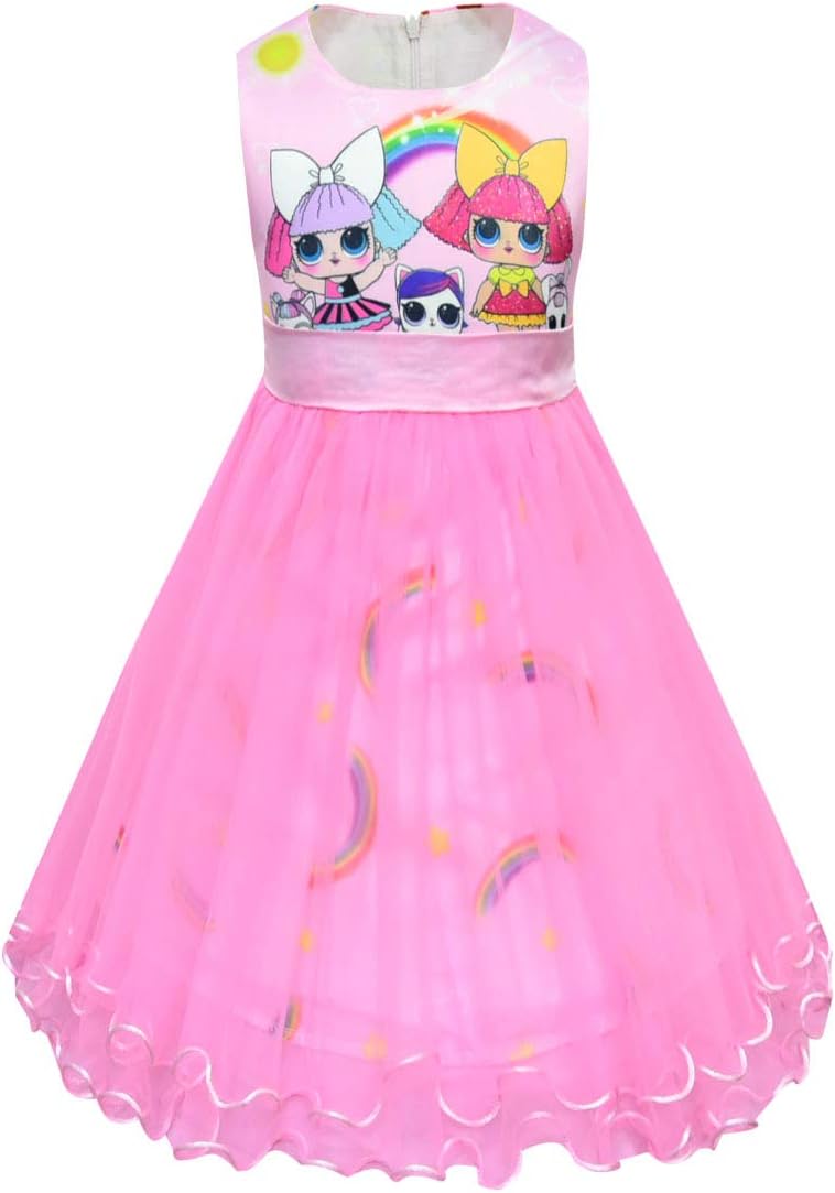 LOL Dress Clothing Outfit for Girls| Pink Princess Tulle Dress for Birthday (Rose red, 140cm)