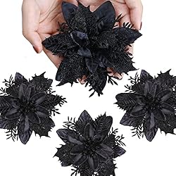 GREENTIME 12 Pcs Glitter Poinsettia 5.5" Artificial