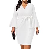 Plus Size Cocktail Dress - Church Bodycon Wedding Guest Bell Long Sleeve Pencil Dresses