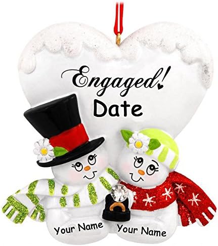 Engagement Christmas Ornament, Snowman Couple with Diamond Ring, Bridal Shower Wedding Keepsake Gift, Christmas Tree Decoration with Custom Names