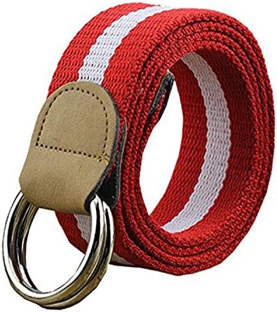 Anthony Moore Military Double Ring Buckle Canvas Belts For Man Women Belts Casual Men'S Canvas Belts Redwhite 110Cm