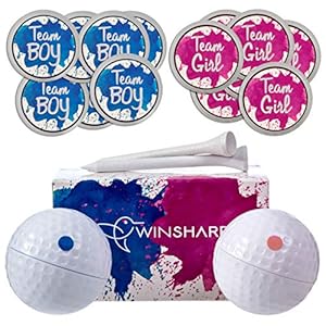 Winsharp Gender Reveal Golf Balls Exploding Golf Ball Set – 2 Balls – 1 Pink & Blue Plus Golf Tees and 20 Pink and 20…