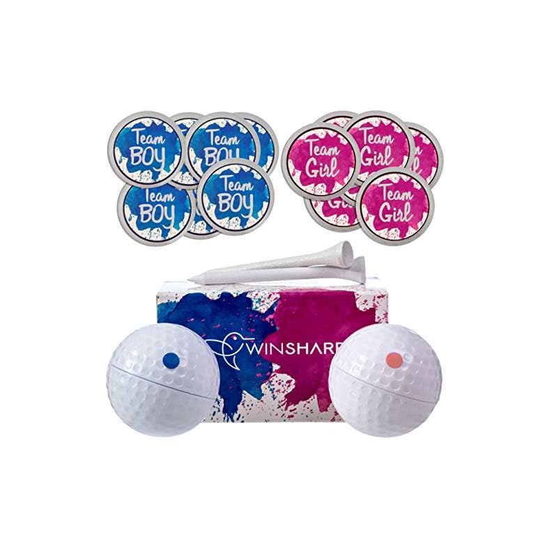 Winsharp Gender Reveal Golf Balls Exploding Golf Ball Set – 2 Balls – 1 Pink & Blue Plus Golf Tees and 20 Pink and 20…