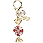 MONNEL MC664 Little Christmas Candy Lobster Clasp 3D Charm for Women with Velvet Bag (White & Red,1 Piece)