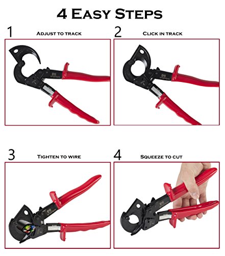 Ratcheting Cable Cutter - Heavy Duty Copper and Aluminum Wire Ratchet Tool - Anti-Slip Rubber Hand Guards - Range: 240mm² - By Gee Gadgets