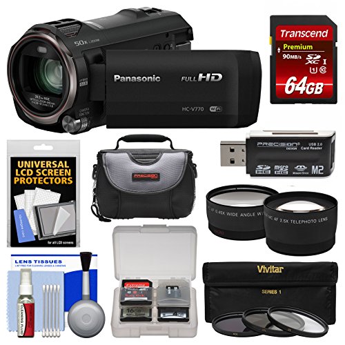 Panasonic HC-V770 Wireless Smartphone Twin Recording Wi-Fi HD Video Camera Camcorder with 64GB Card + Case + 3 Filters + Tele/Wide Lens Kit Panasonic HC-V770 Wireless Smartphone Twin Recording Wi-Fi HD Video Camera Camcorder with 64GB Card + Case + 3 Filters + Tele/Wide Lens Kit