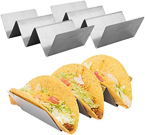 Lakatay 2 Piece 4” x 8” Taco Holder Stand Premium Quality Stainless Steel Taco Truck Tray Style, Mexican Food Taco Rack Shells, Safe for Baking, Dishwasher and Grill Safe