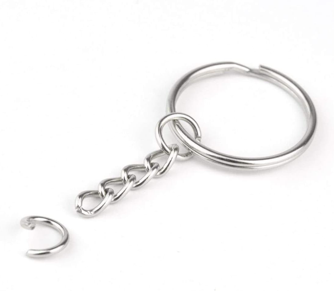 100pcs 1"/25mm Metal Split Key Ring with Chain Silver Key Ring Keychain Ring Parts Open Jump Ring and Connector Accessories for DIY (100pcs Split Key Ring with Chain)