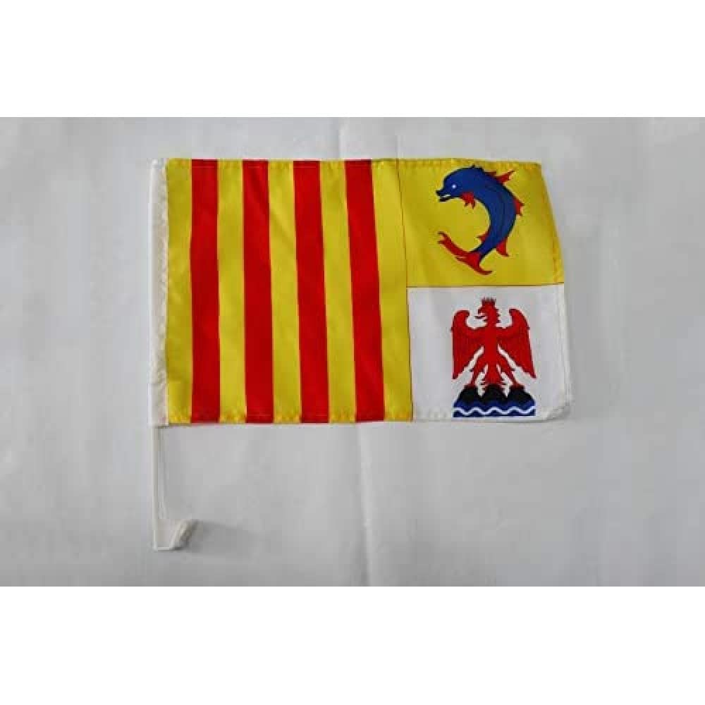 AZ FLAG Provence-Alpes-Côte d'Azur Car Flag 18'' x 12'' - French region of PACA Car flags 30 x 45cm - Banner 18x12 INCHES PLASTIC STICK
