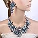 EVER FAITH Women's Crystal Elegant Flower Leaf Bridal Necklace Earrings Set Dark Blue Gold-Tone