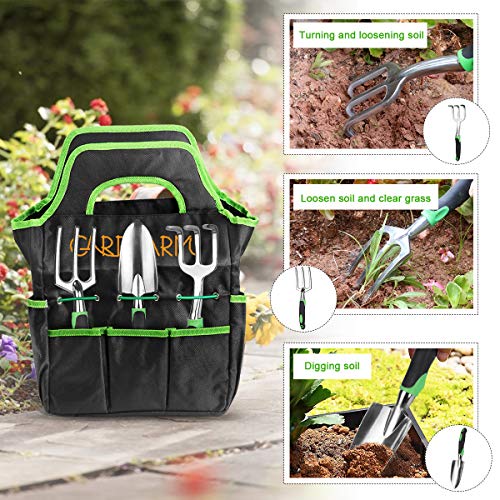 PADRAM Garden Tool Set 12 Piece Heavy Duty Garden Tool Kit for Planting Aluminum Outdoor Garden Hand Tool with Garden Tote Bag Weeder and Hand Trowel Gardening Tools Set Gift for Women Men