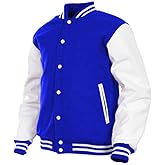 Men's Varsity Jacket Genuine Leather Sleeve and Wool Blend Letterman Boys College Varsity Jackets XS-5XL