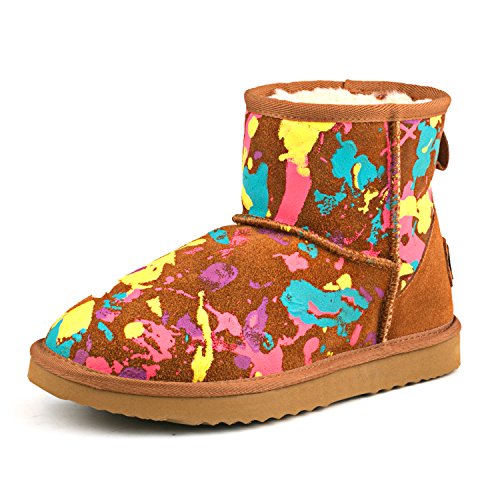 Ausland Women's Short Floral Printed Waterproof Snow Boot 95354 Chestnut 9.5US 40