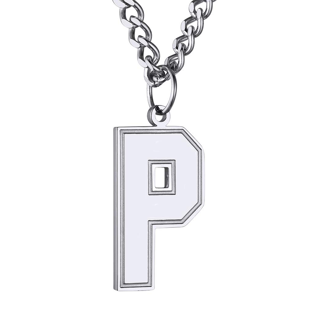 GoldChic Jewerly P Letter Necklace with Steel Chain, Initials Tag Sprots Lovers Gifts For Men
