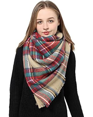 Women's Plaid Blanket Scarf Winter Scarf Large Winter Tartan Checked Wrap Shawl