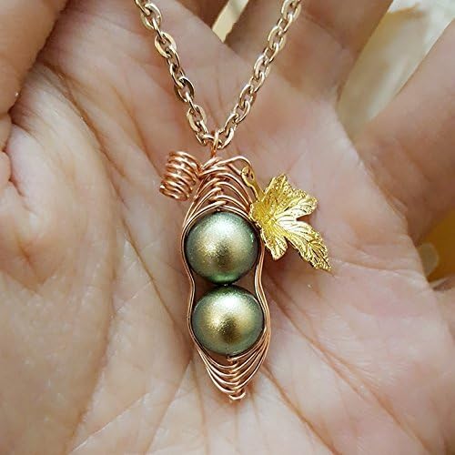 Rose Gold Leaf Swarovski Birthstone Pearl for AUG Peapod Necklace, Green 2 Peas in a Pod Necklace, Best Friend Gift, Birthday Gift (AUG)