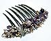 Thai Hair Comb, Side Comb French Twist, Purple Stone Ornamented, Wedding Hair Accessory, Handmade From Thailand, 3.5 x 4 Inch