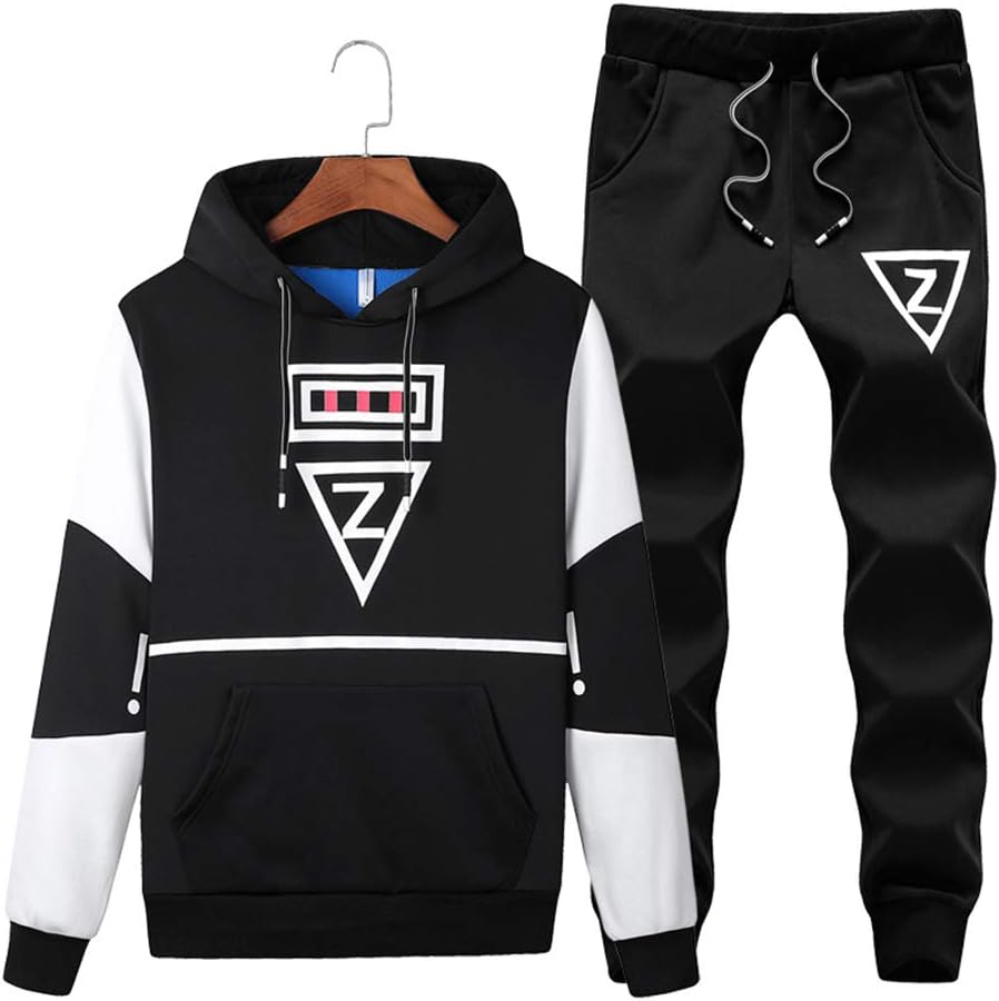 Men's Casual 2 Piece Outfits Long Sleeve Hooded Sweater Top& Pants Jumpsuit Set