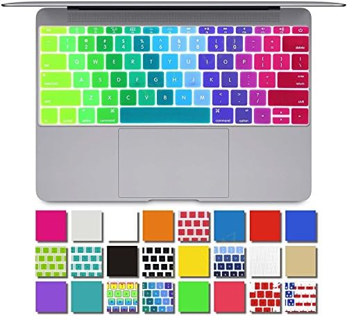 DHZ Ultra Thin Soft Transparent Keyboard Cover Skin for Macbook 12" Retina (Model: A1534 2015 Released) US layout Waterproof Dust-proof Rainbow