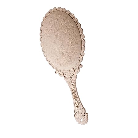 Spiegel für Damen, Vintage-Stil, Blumenmuster hergestellt durch Treiben, Handheld-Gerät, oval, geeignet zum Auftragen von Mak