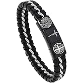 YLYYJ St. Benedict Crucifix Cross Bracelet for Men,Handmade Saint Benedict Jesus Cross Cuff Bracelets Exorcism Cross of Saint Religious Jewelry Miraculous Medal Catholic Gift for Him,8'' / 8.8''