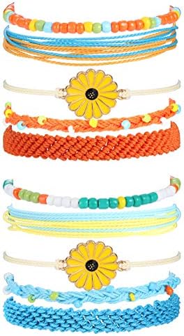 10 10個 ビーチサーファーストランドウェーブブレスレット レディース 人気 メンズ アンクレットセット 手作り 調節可能な友情 防水 ワックスラップロープブレスレット