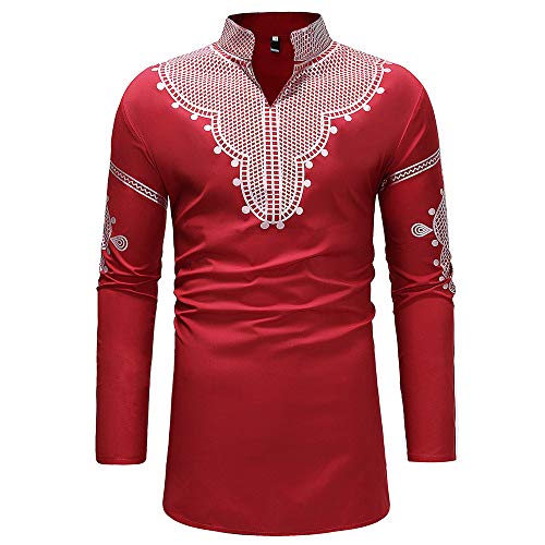 Clearance! Mens African Clothing Dashiki Tribal Shirt Traditional Long Sleeves Dress Shirt Tops Blouse
